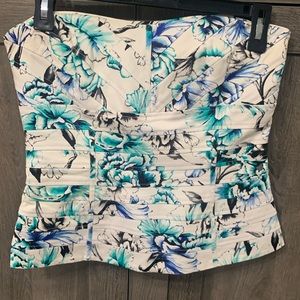 White House Black Market Shades Of Blue Floral Bustier Corset Top Women's Size 2